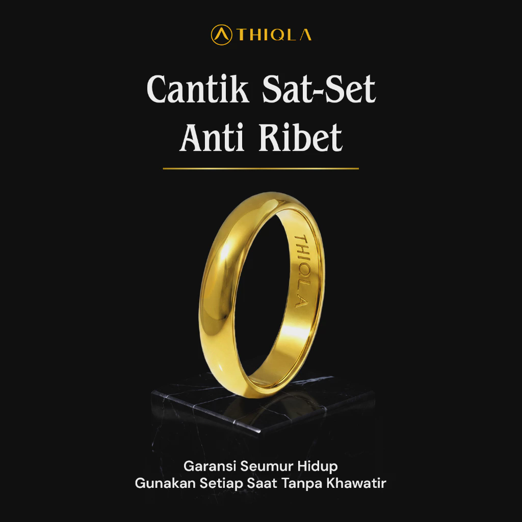 THIQLA - Cincin Polos Band PUTRI - Cincin Couple Polos - Cincin Lamaran Anti Karat dilapisi Emas - Cincin Daily Belah Rotan Anti Ribet